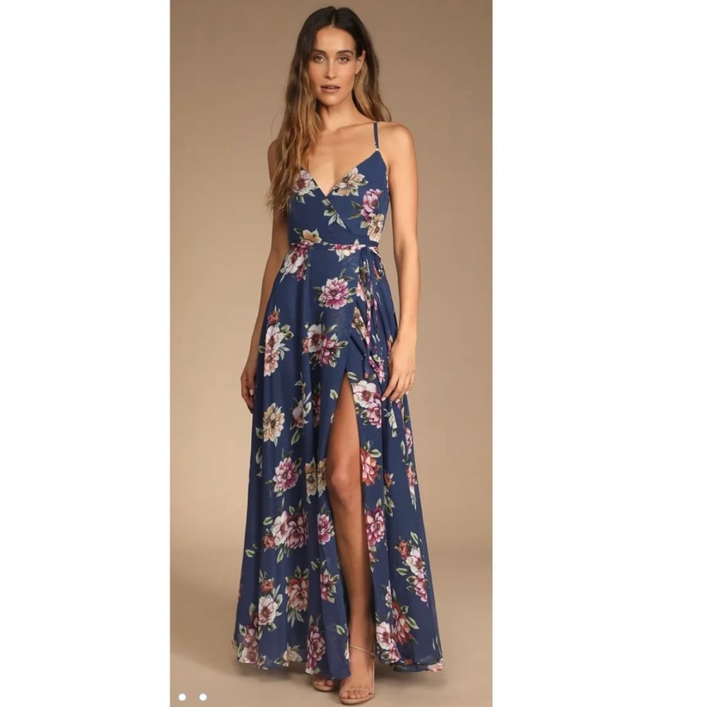 Always There For Me Navy Blue Floral Print Wrap Maxi Dress